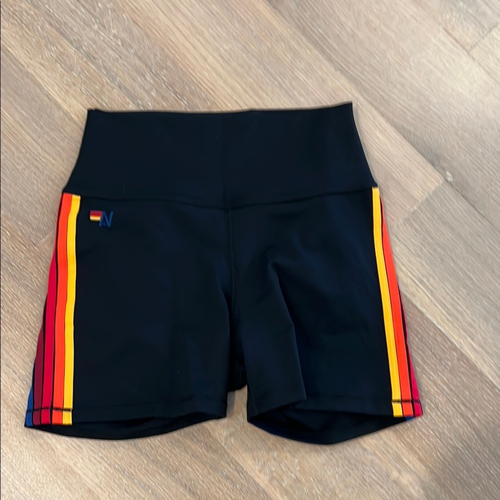 Women's Black Shorts with Multicolor Stripes
